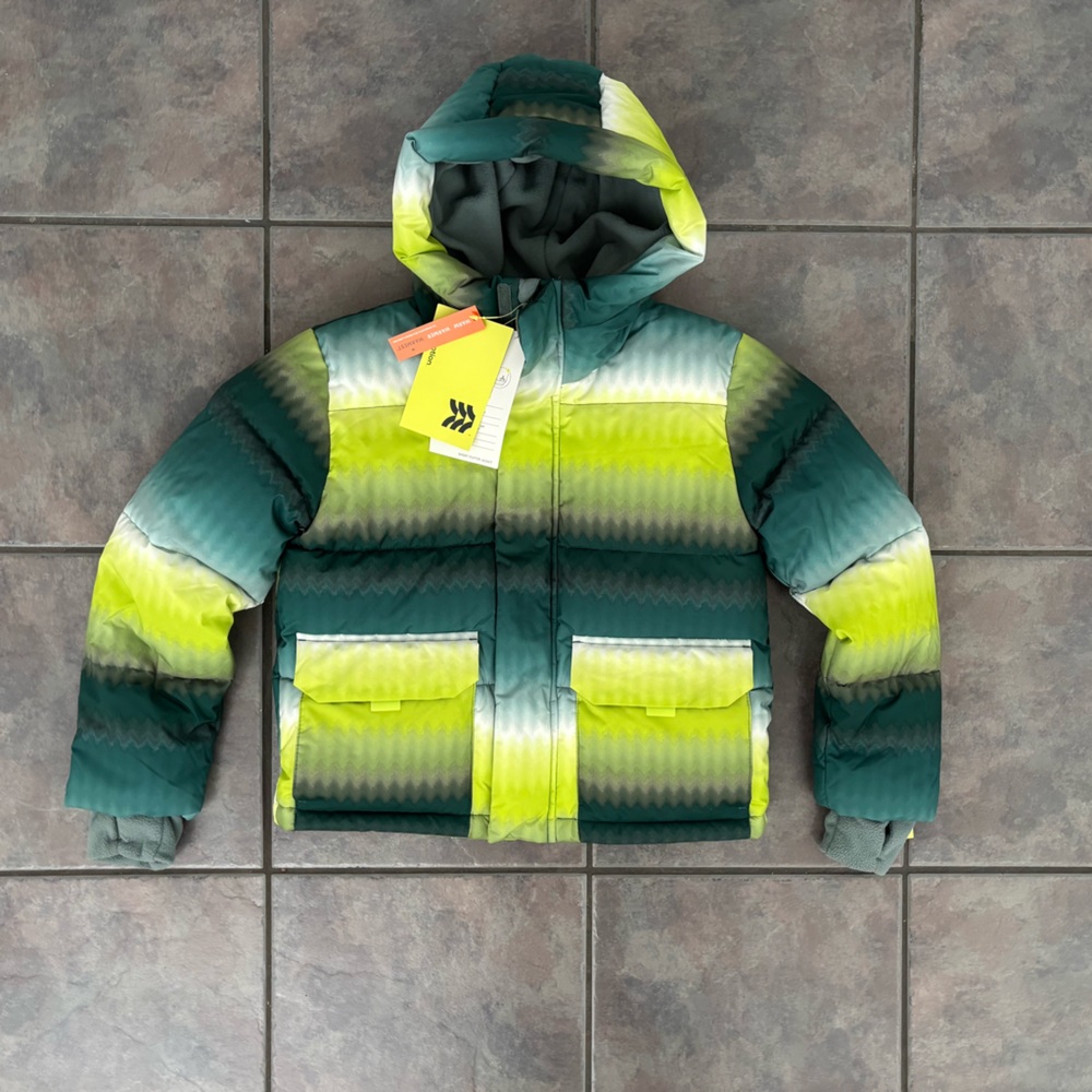 Kids warm winter coat with hood All in Motion Lime Green Gray boys 8‎